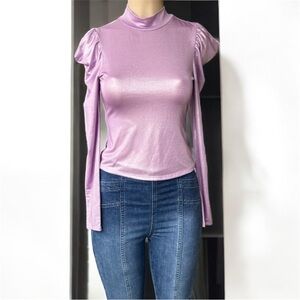 Bar III Metallic Long Puffed Sleeve Top